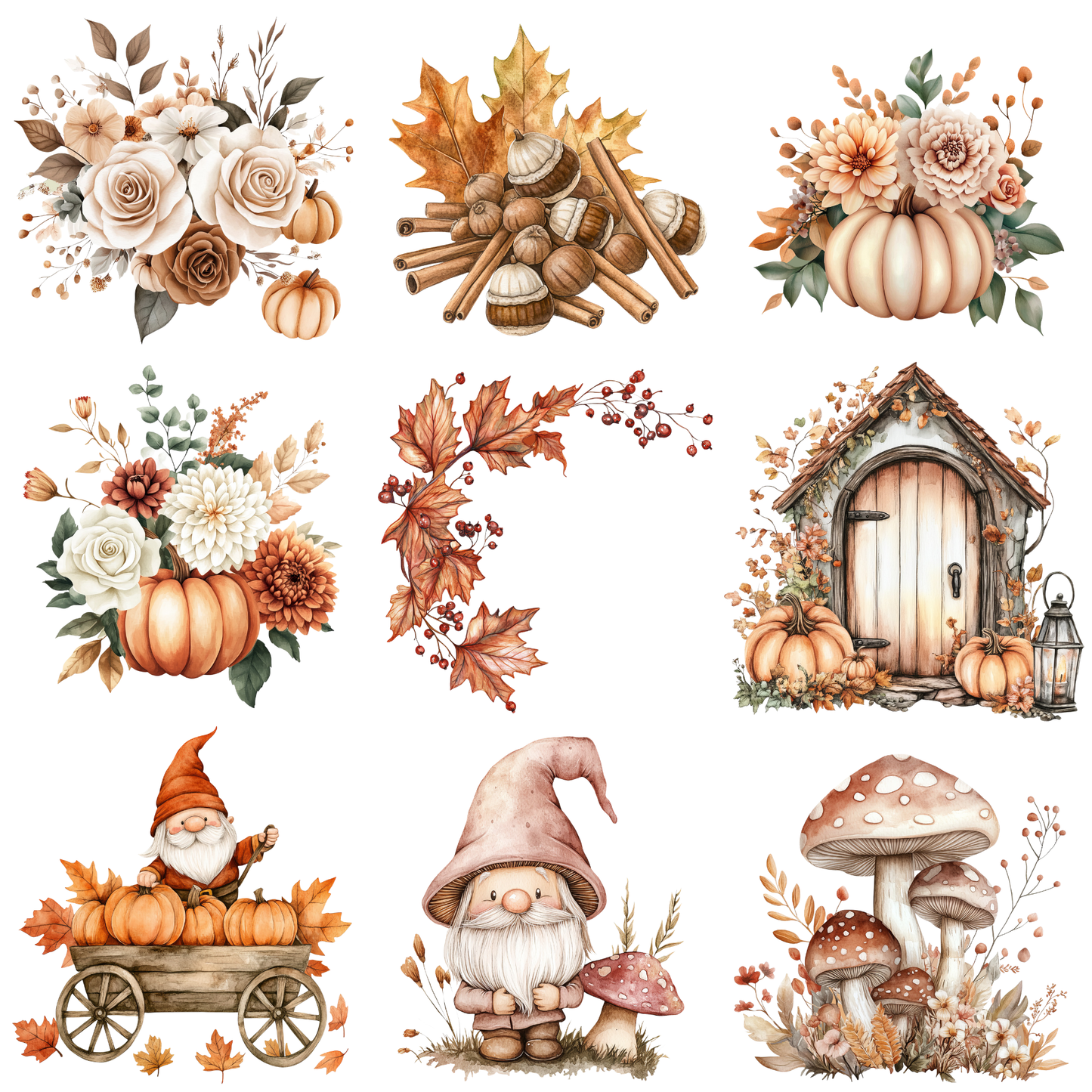 a watercolor painting of a bunch of pumpkins