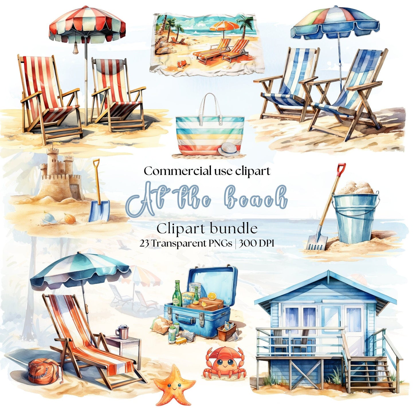 Watercolor At the beach clipart