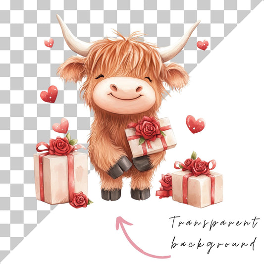 Valentine's Highland Cow Clipart Single