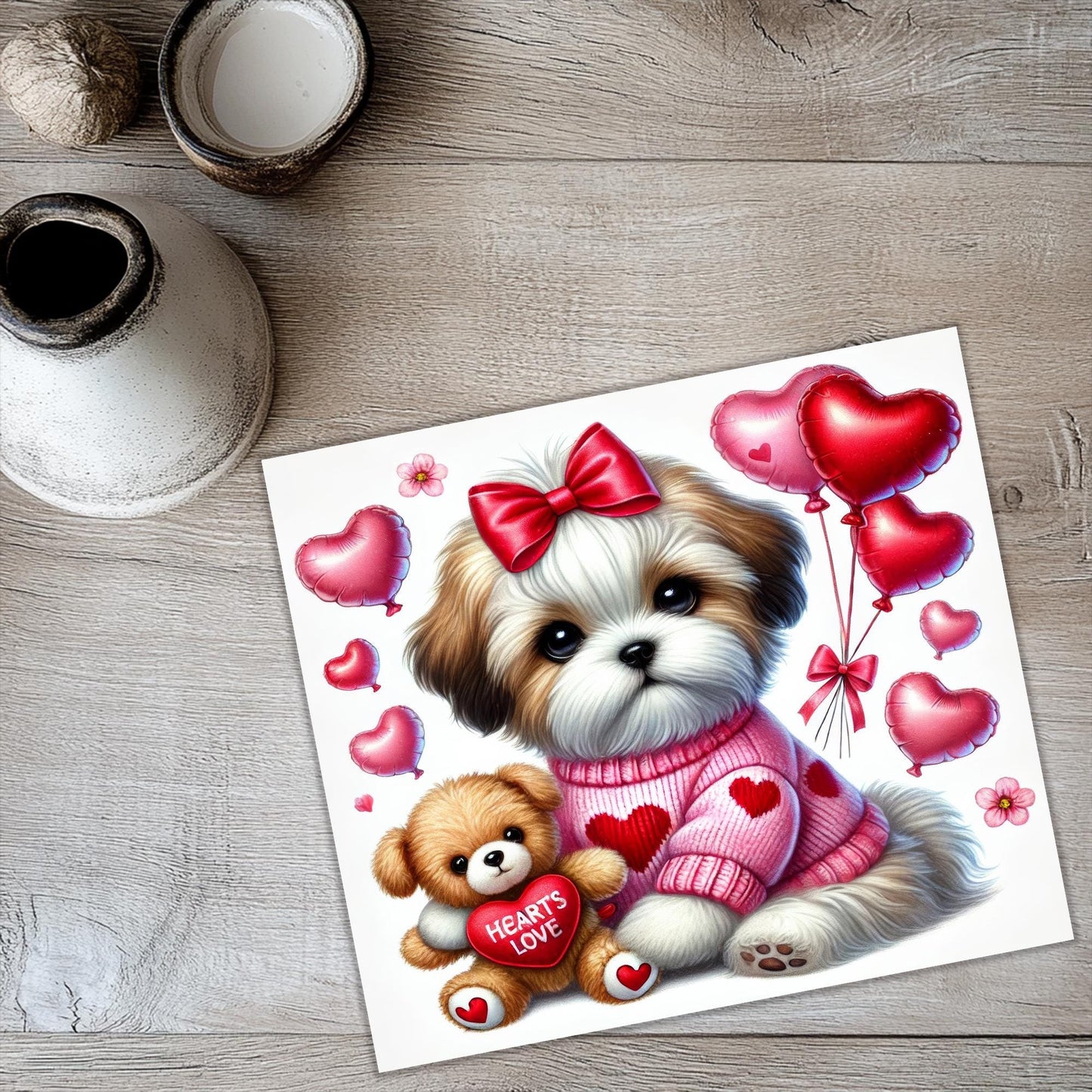 a picture of a dog with a teddy bear