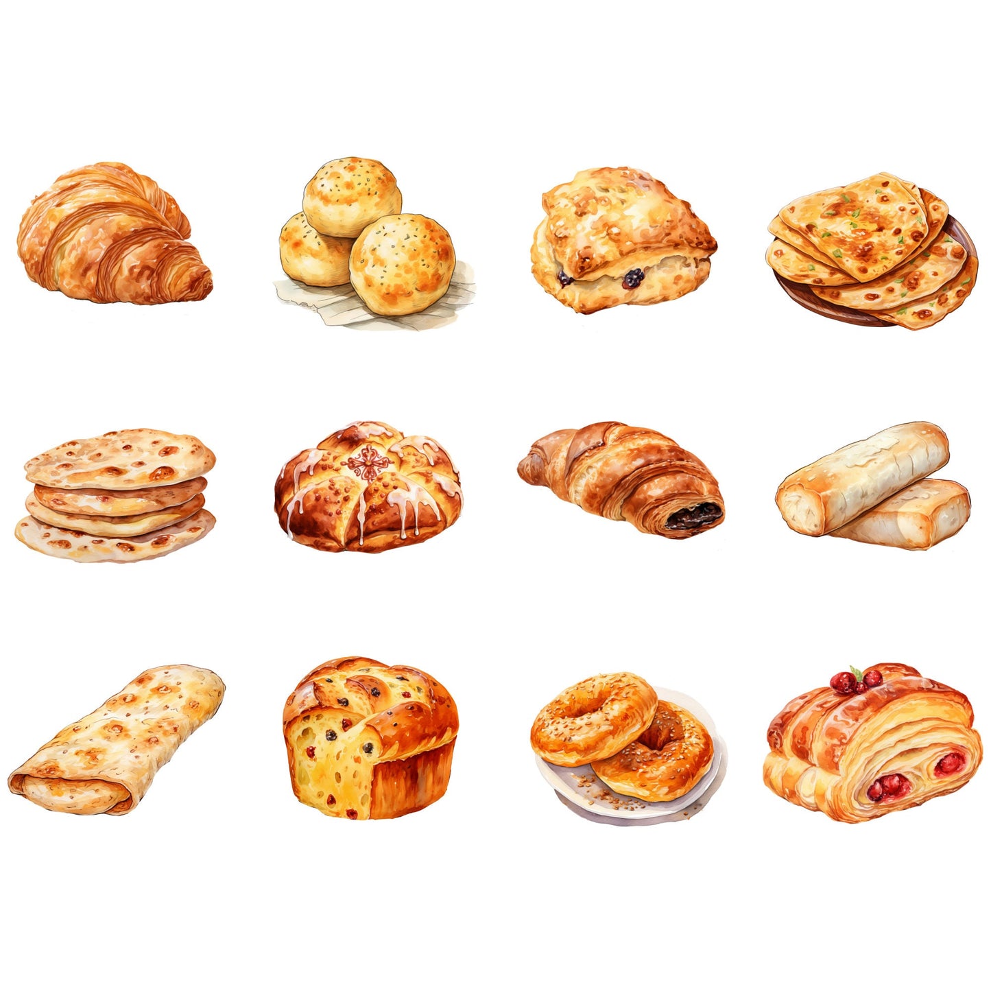 Watercolor Bakery around the world Clipart