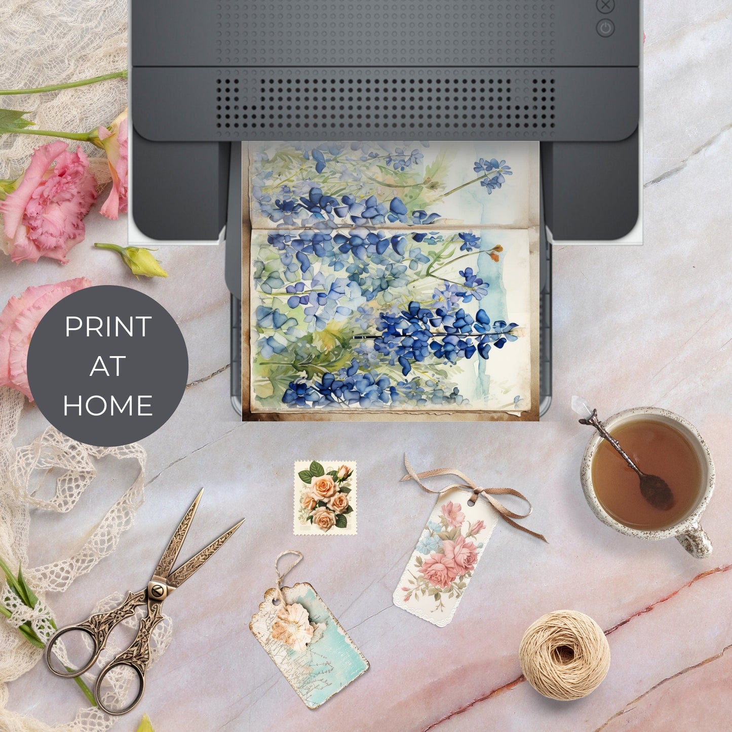 Texas Bluebonnet Floral Junk Journal Pages | Floral 6 Digital Journal Pages | Floral Scrapbook | Digital Paper | US Paper Size | JJ022