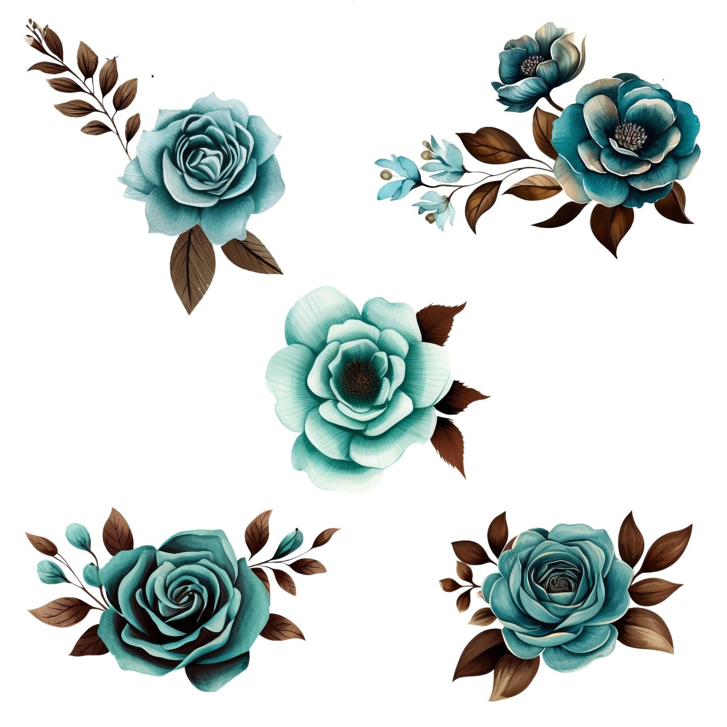 Teal and Chocolate Brown Floral Clipart