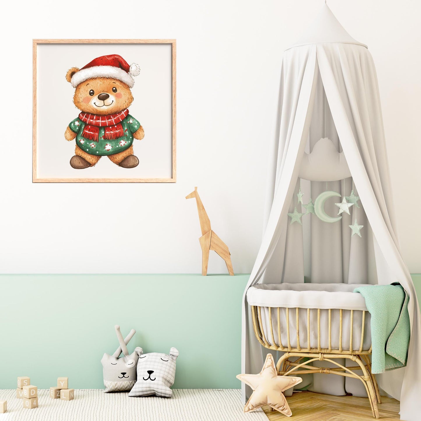 Watercolor Christmas Teddy Bear Clipart