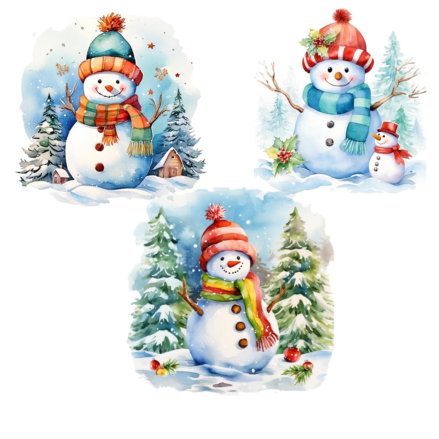 Watercolor Snowman Clipart