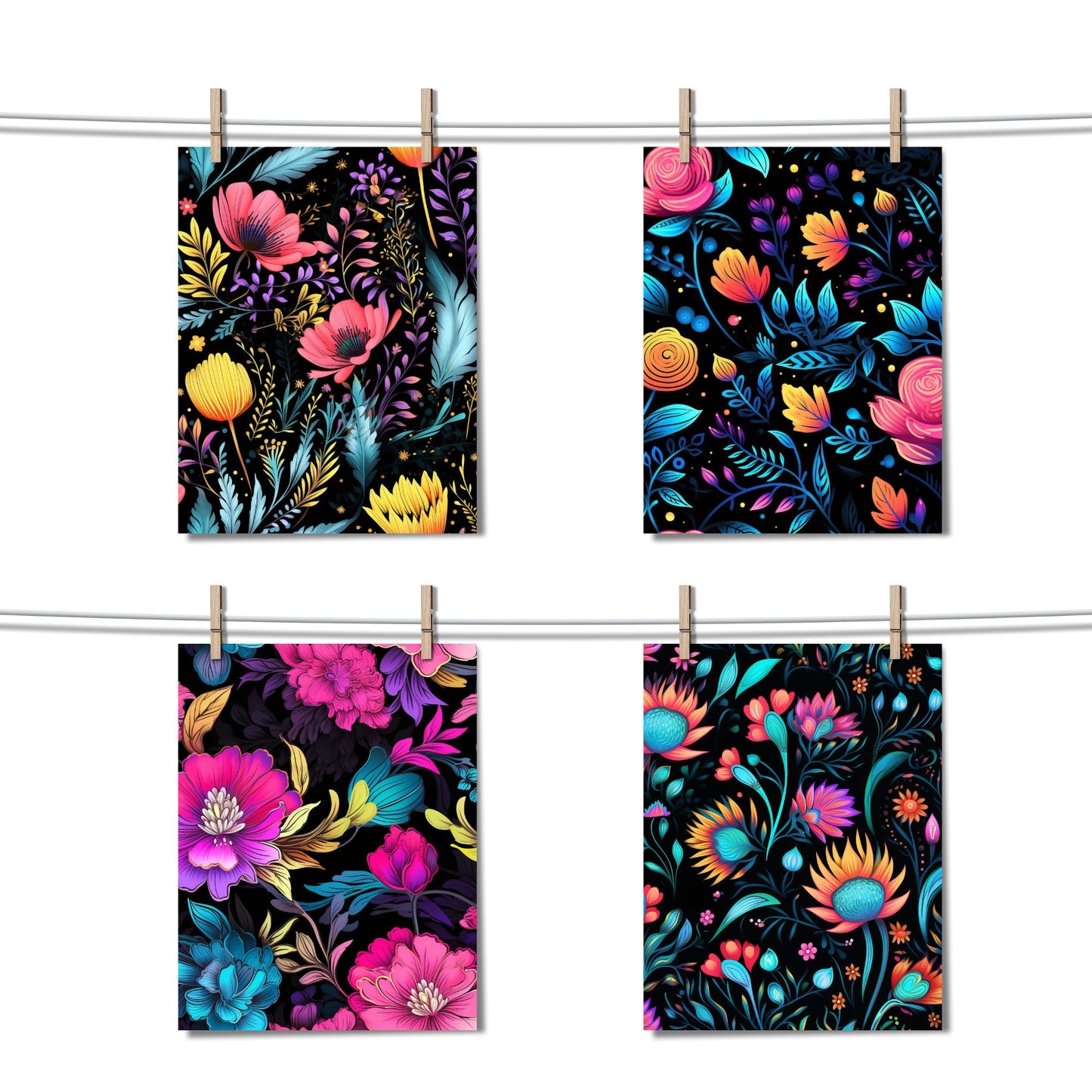 Neon Floral Seamless Pattern Digital Papers