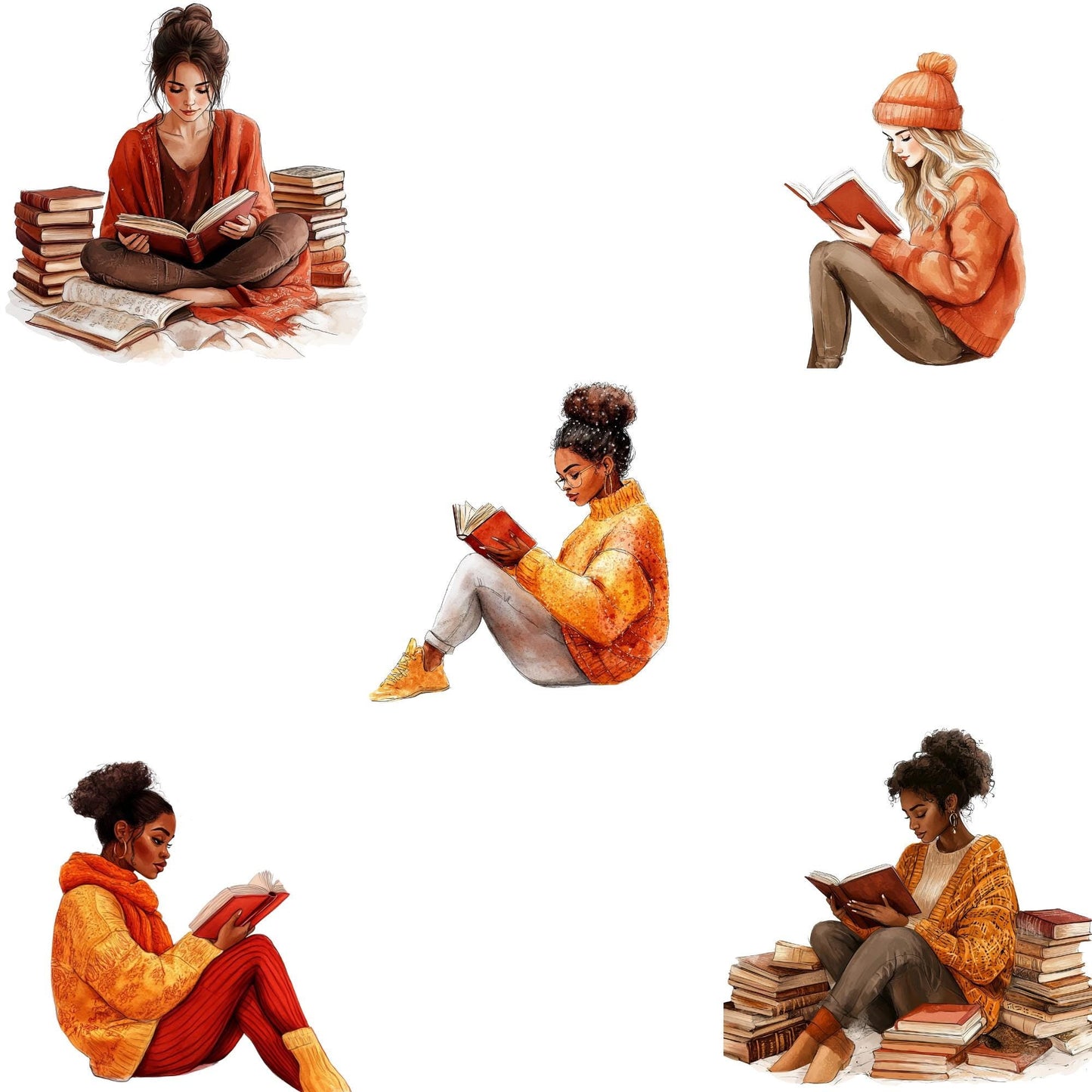 Watercolor Fall Bookish Clipart