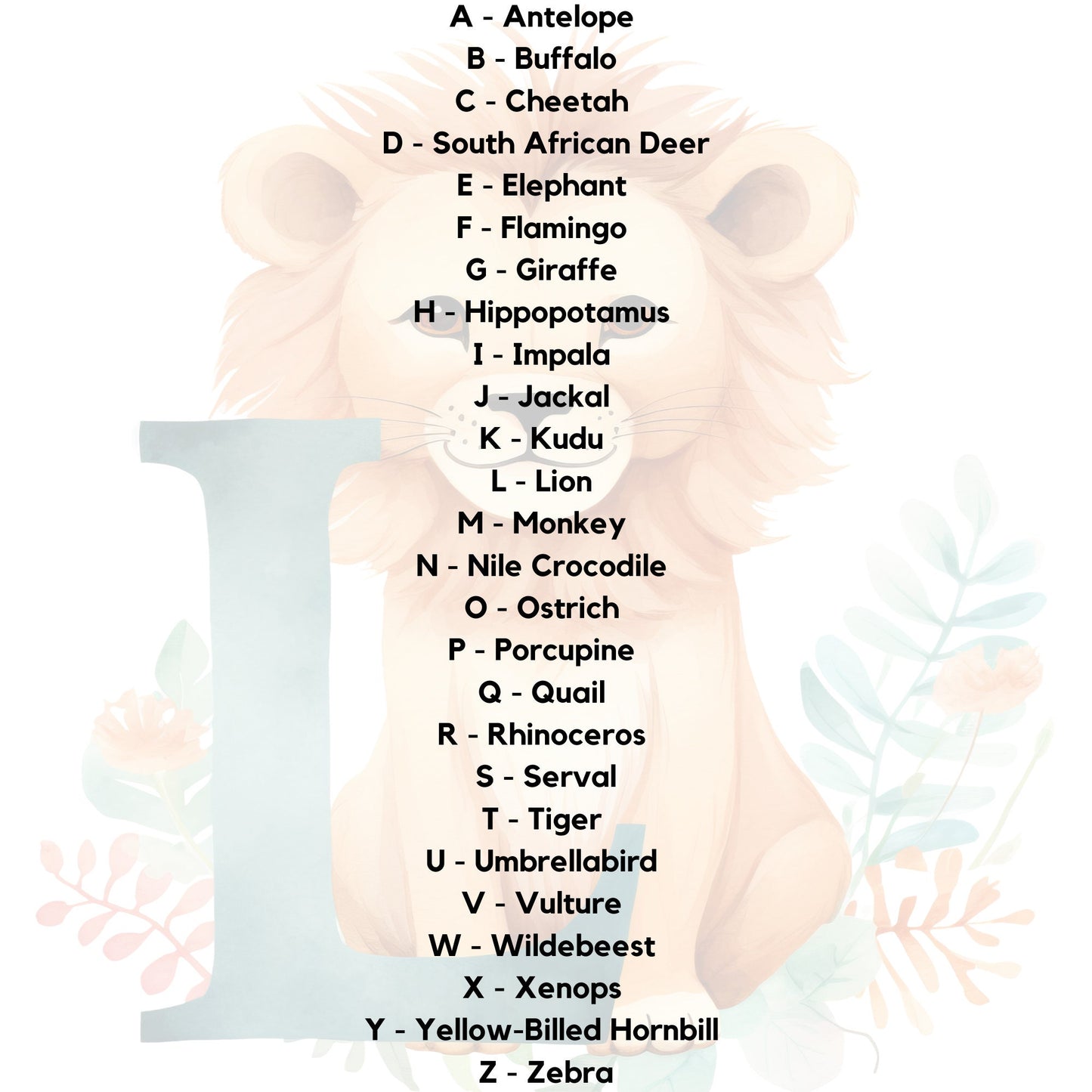 Safari Alphabet Clipart
