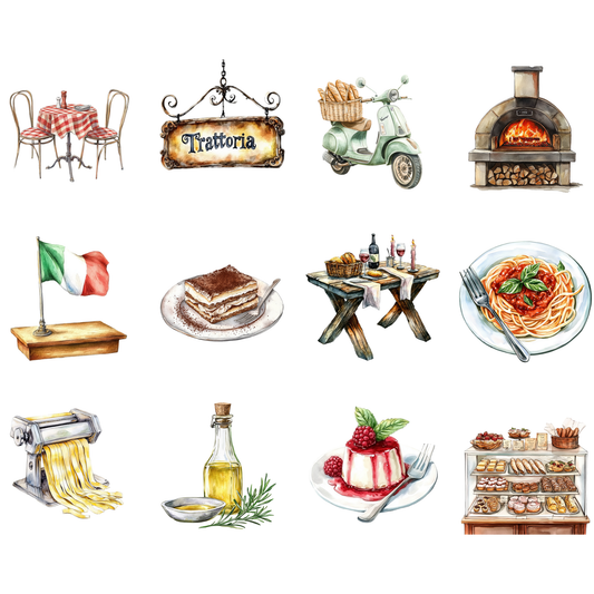 a drawing of a variety of food items