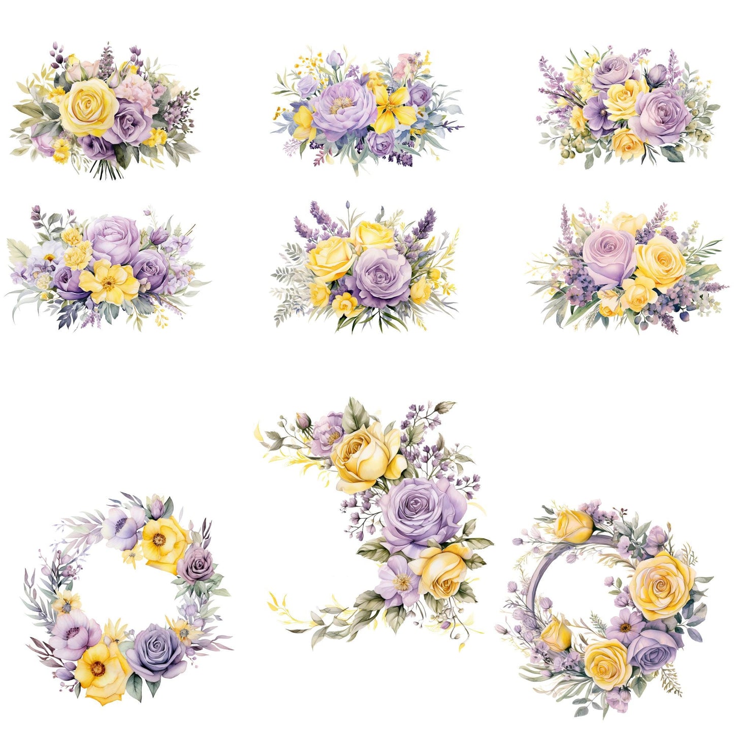 Pastel Purple and Yellow Wedding Flowers Clipart
