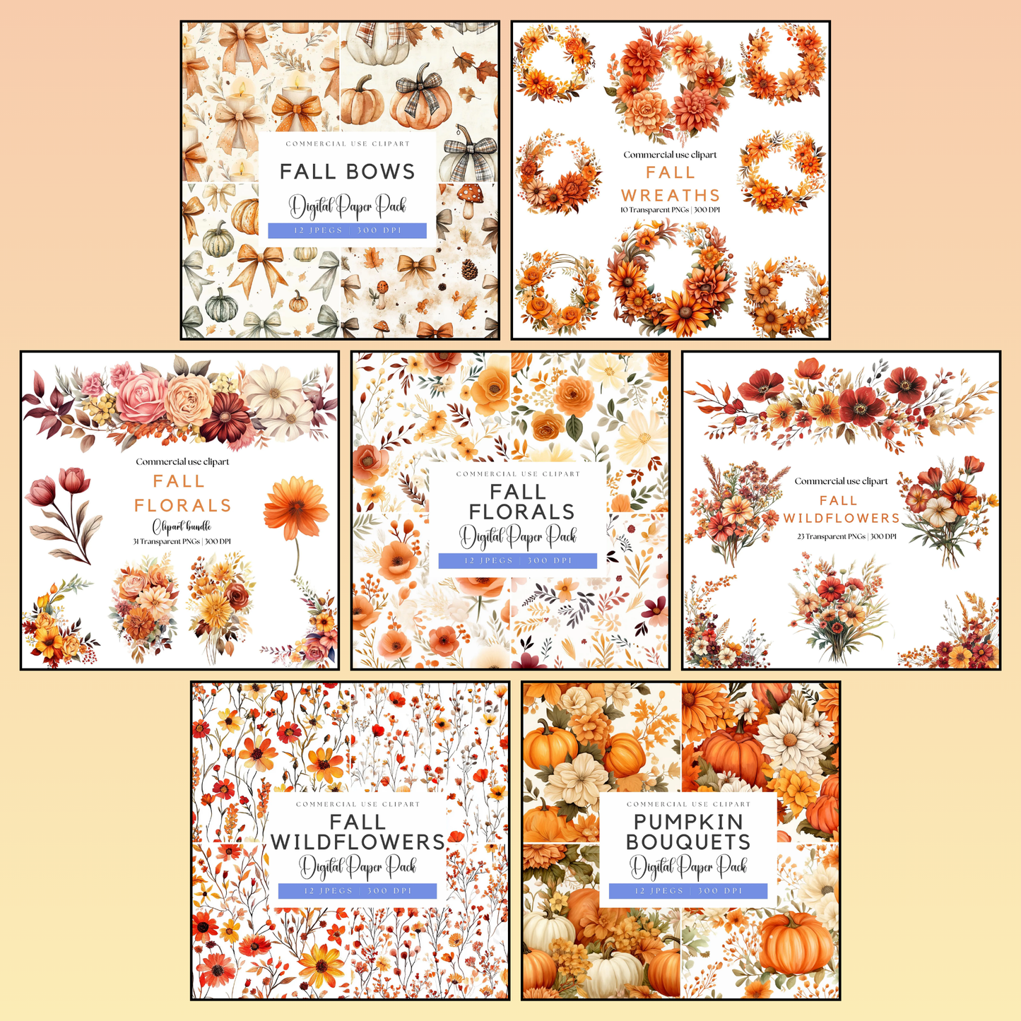 Watercolor Fall and Halloween Clipart Mega Bundle