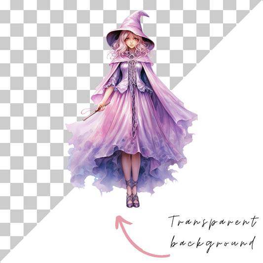 Watercolor Pastel Witch Clipart