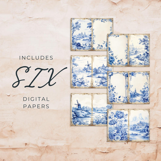 Blue Toile Junk Journal Pages