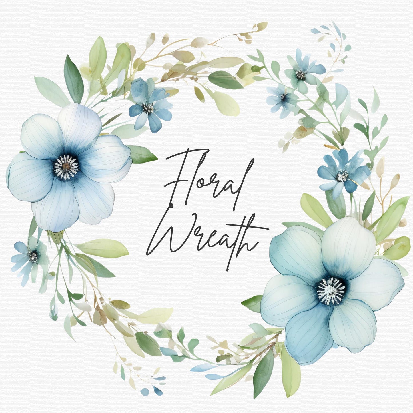 Blue Floral Wreath Clipart Single
