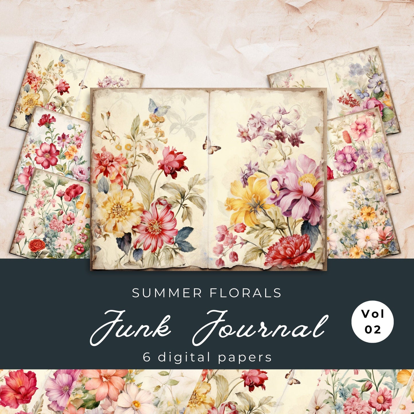 Summer Floral Junk Journal Pages Vol2