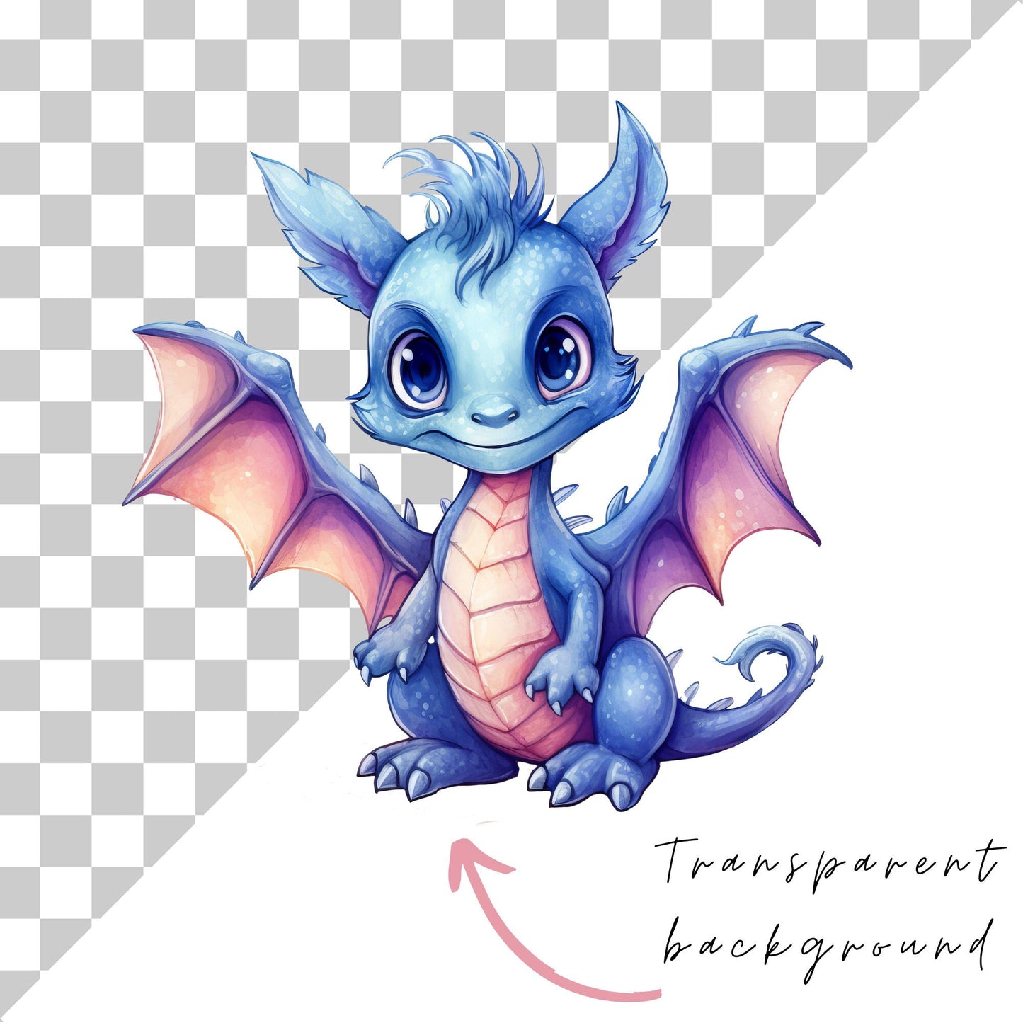 Watercolor Cute Dragon Clipart