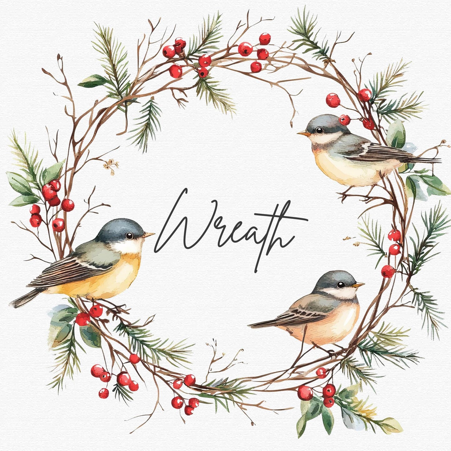 Winter Wreath with Birds Clipart