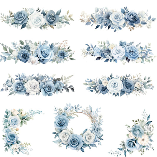 Clipart de flores de color azul polvoriento