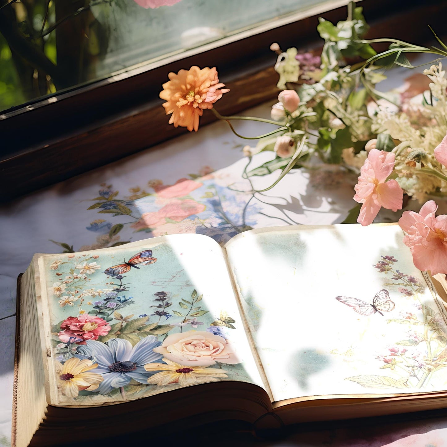 Páginas del diario basura con motivos florales de jardín pastel, vol. 2