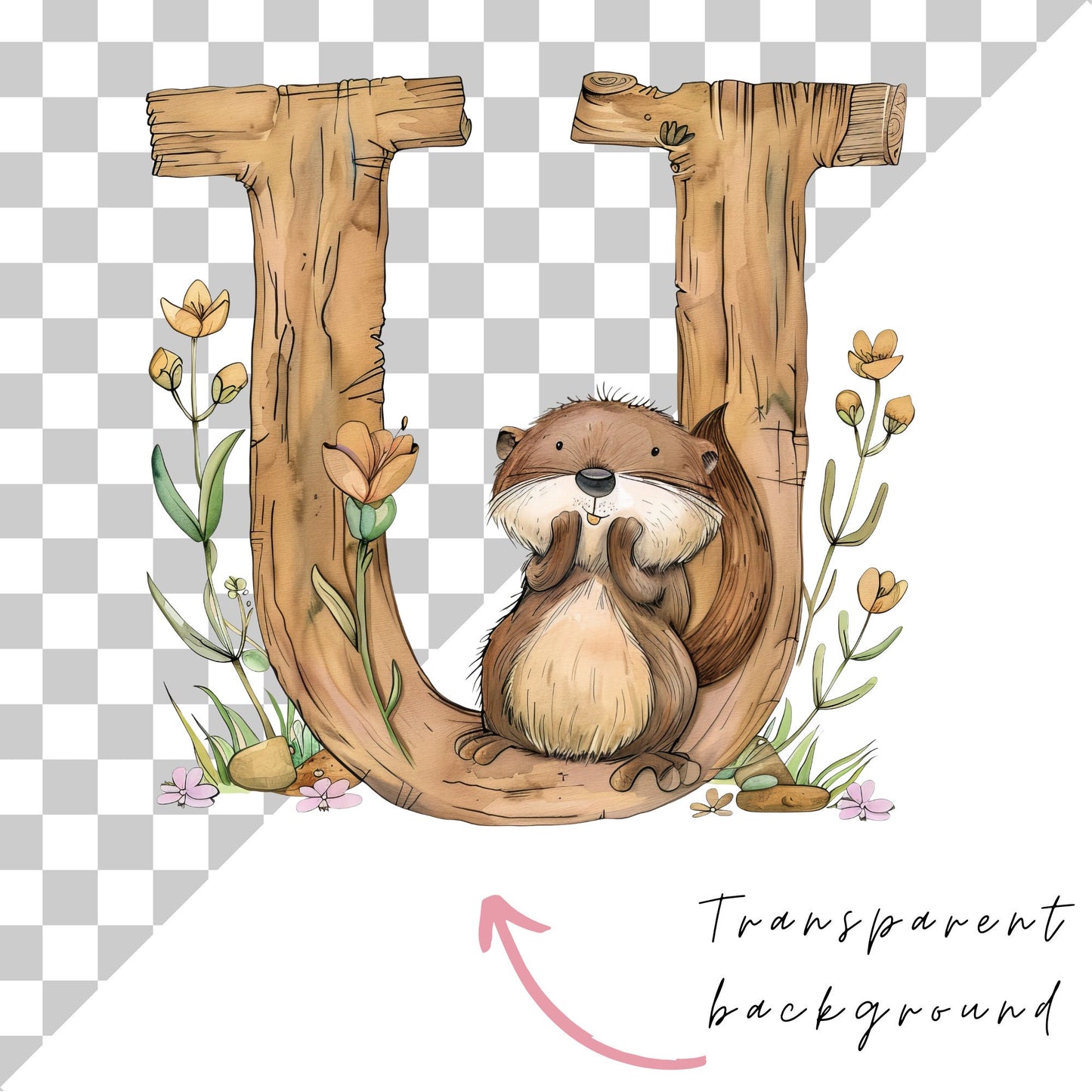 Woodland alphabet letter clipart