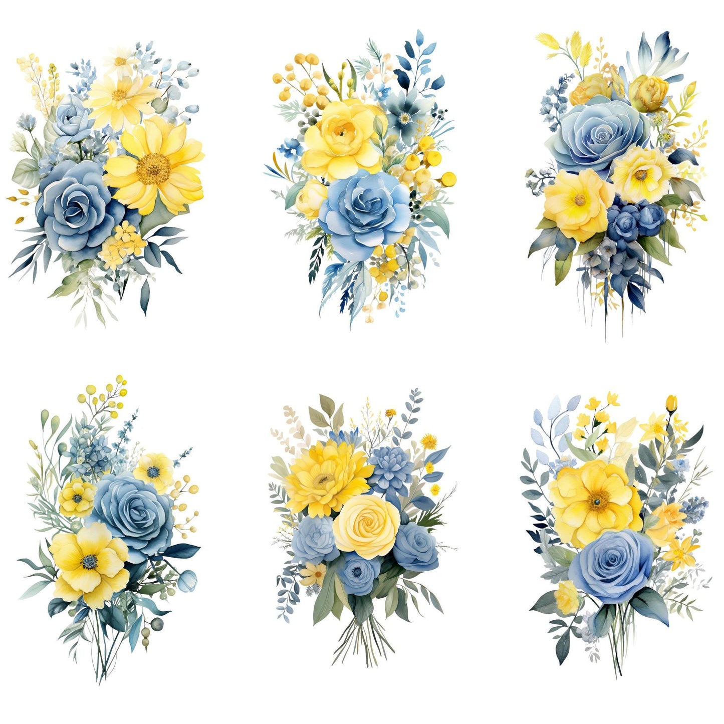 Dusty Blue and Lemon Floral Clipart