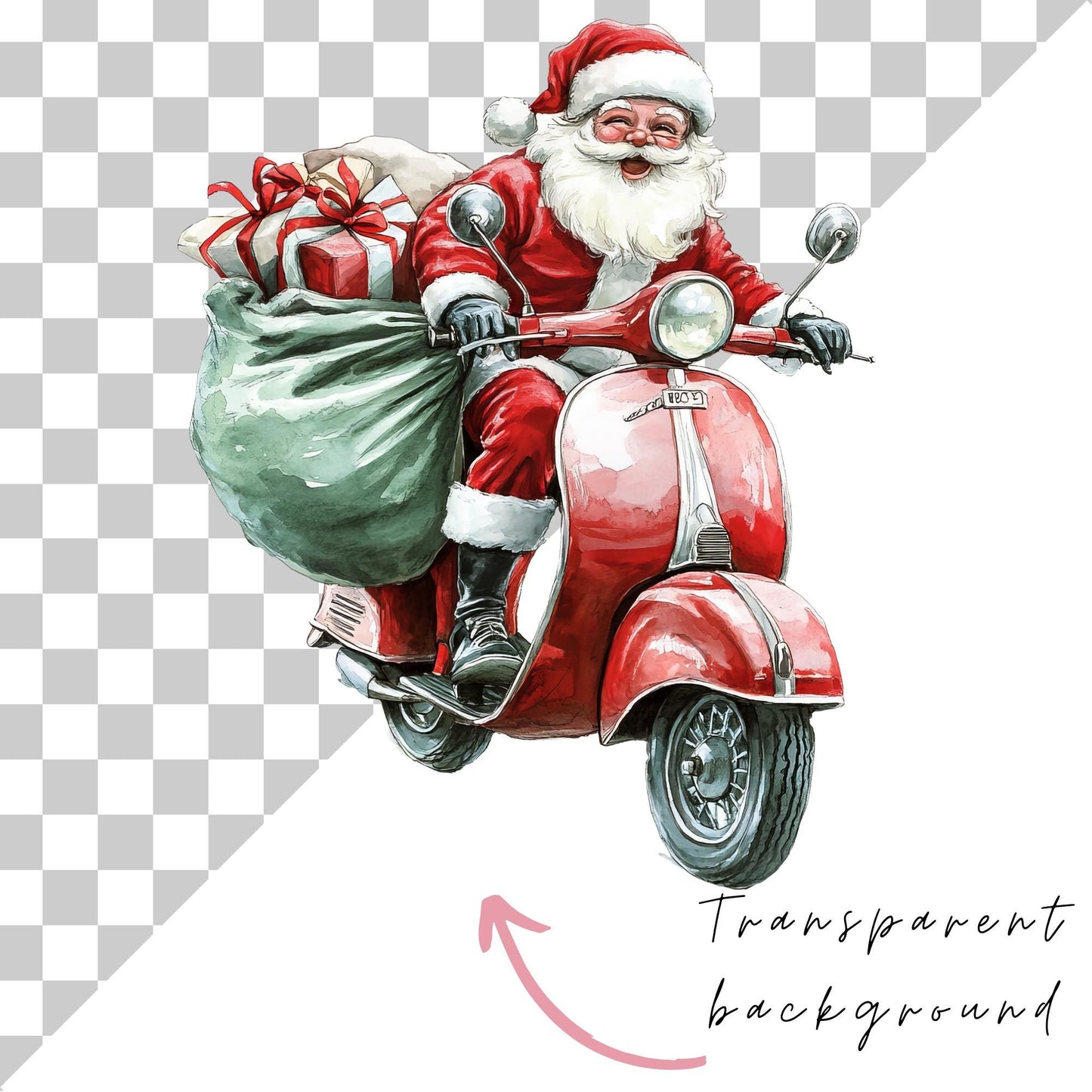Santa with a scooter clipart