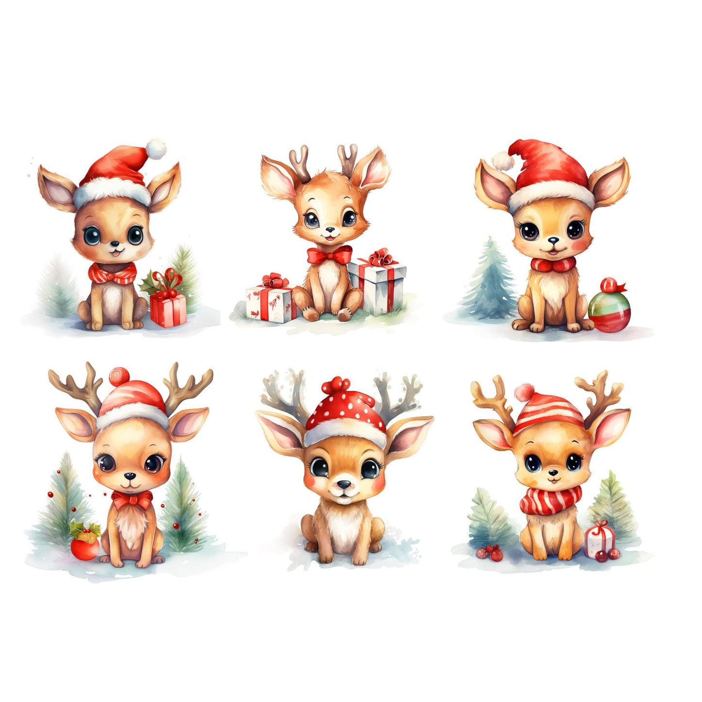 Cute Watercolor Christmas Reindeer Clipart
