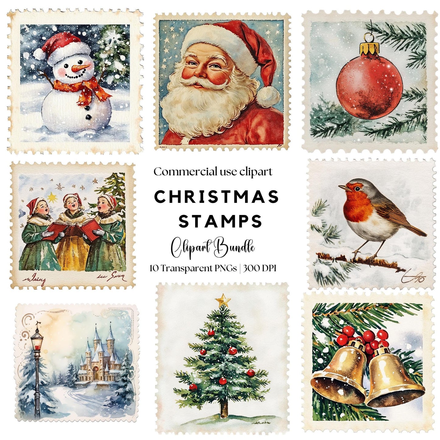Vintage Christmas Stamps Clipart