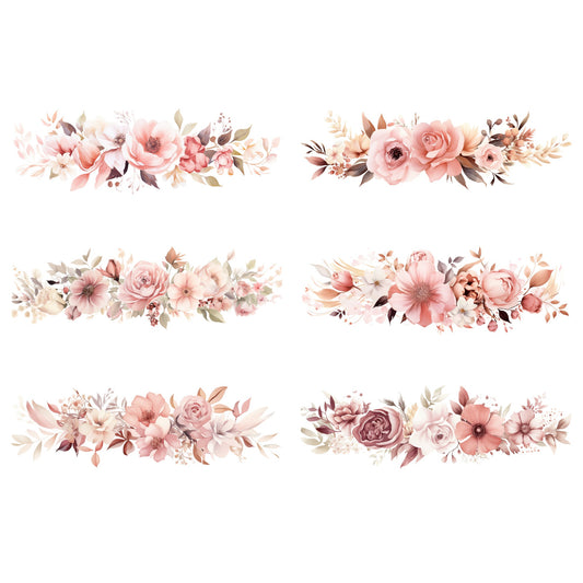 Clipart floral en rosa ruborizado y oro rosa