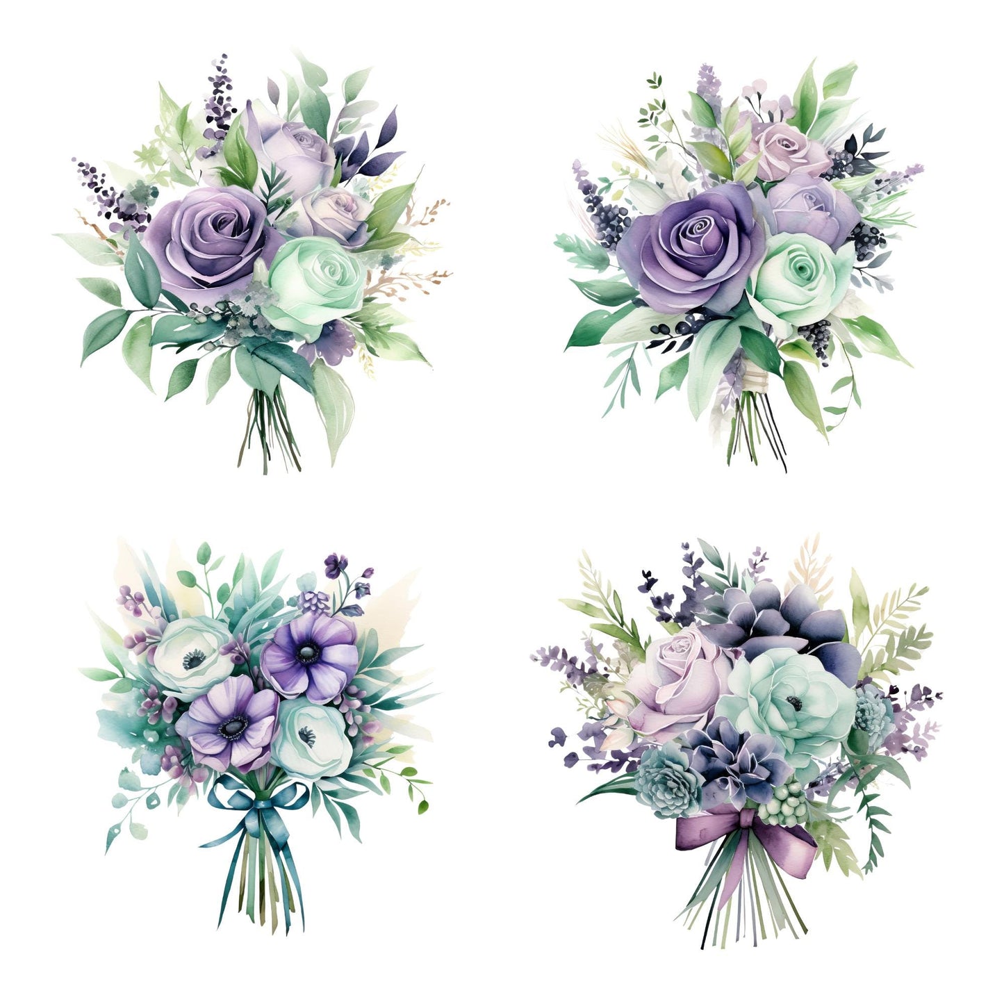Purple and Mint Green Floral Clipart