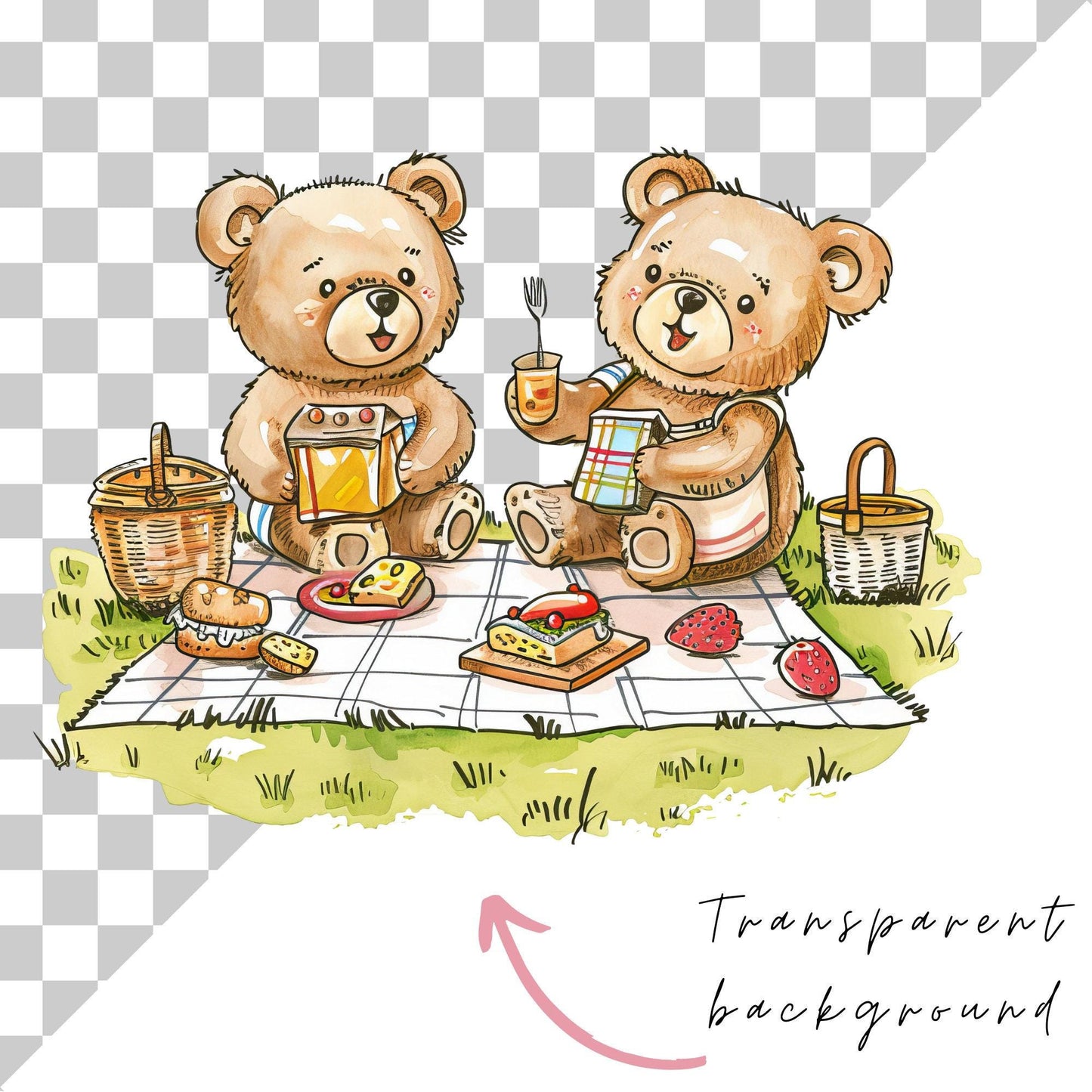 Watercolor Teddy Bears Picnic clipart