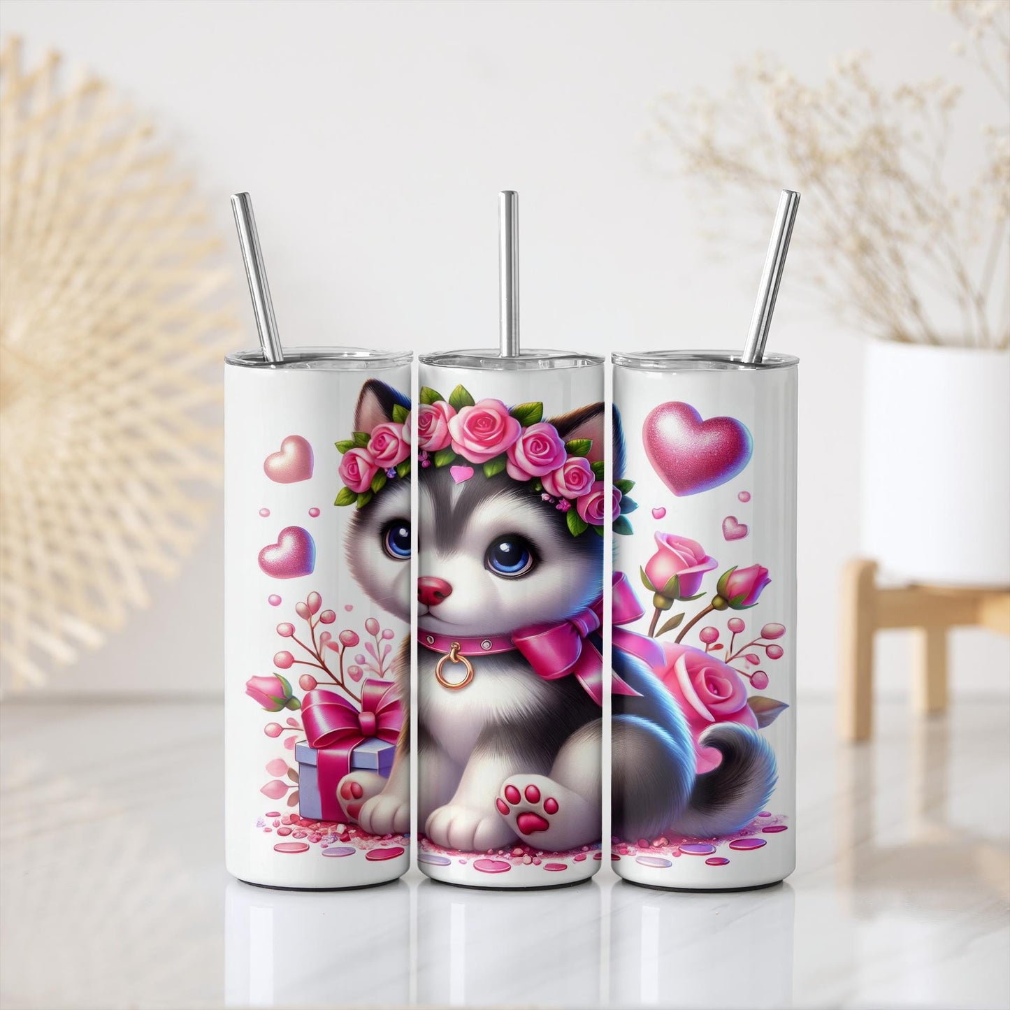 a couple of cups with a cat on them