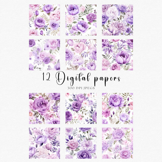 Papeles digitales florales lilas