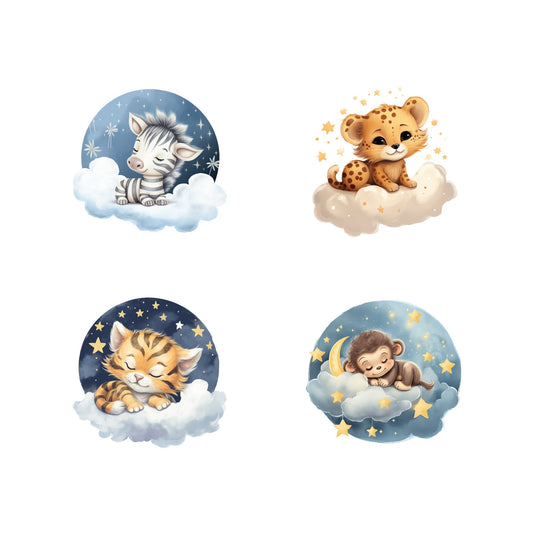 Watercolor Sleepy Safari Animals Clipart