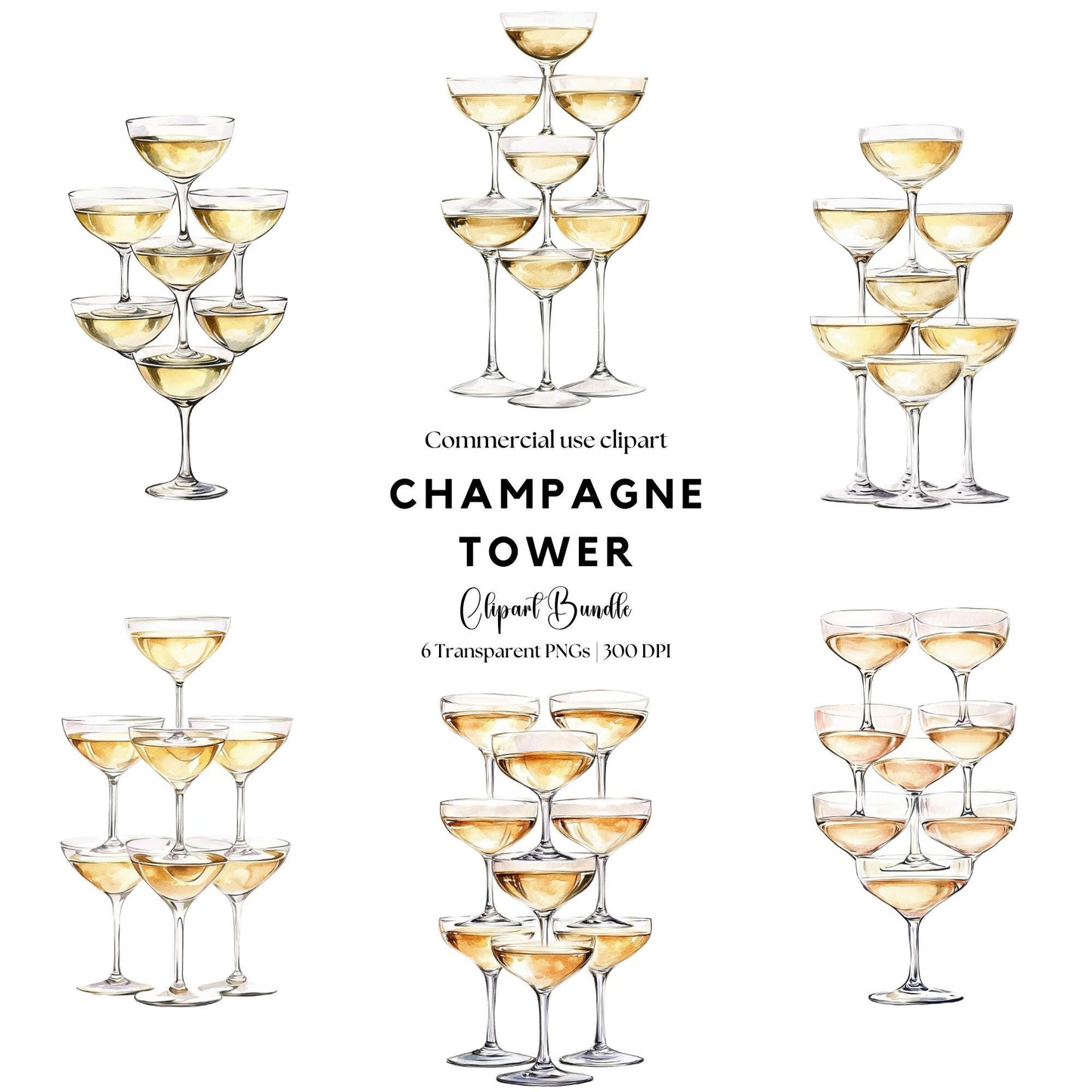 Watercolor Champagne Tower Clipart