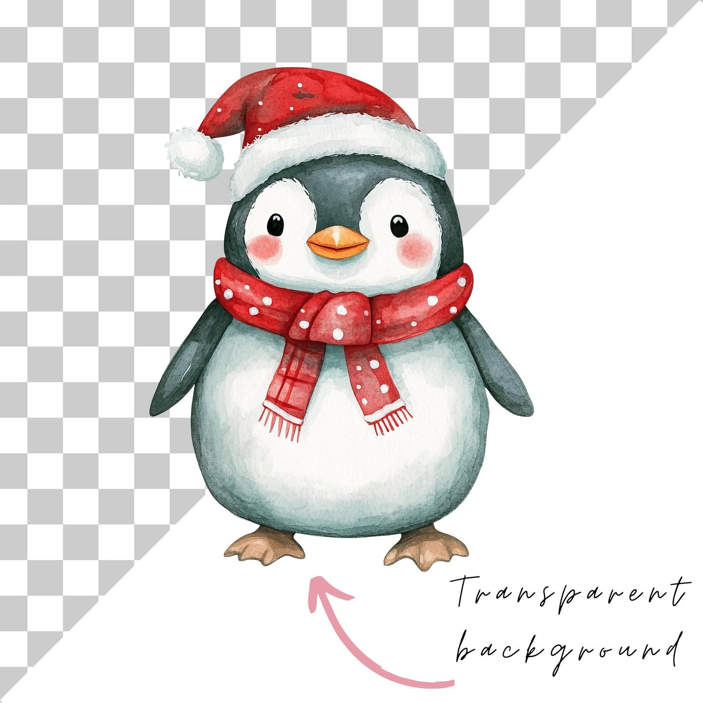 Watercolor Christmas Penguin Clipart