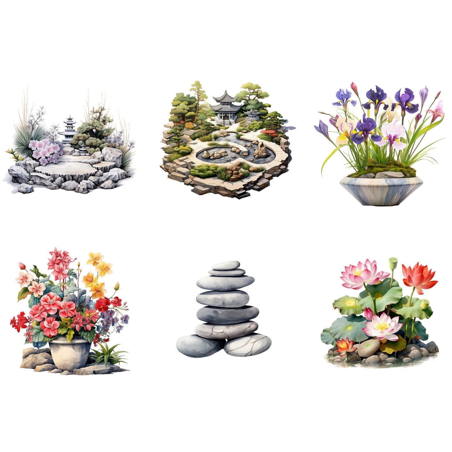 Watercolor Zen Garden Clipart