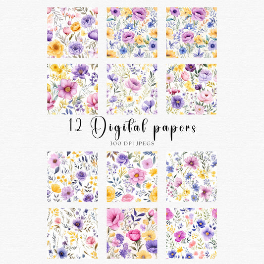 Papeles digitales florales de acuarela de la época de la Regencia