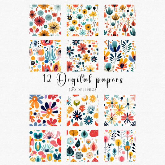 Papeles digitales florales abstractos de acuarela