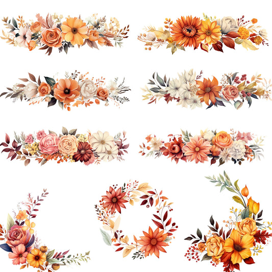 Clipart floral de otoño en acuarela