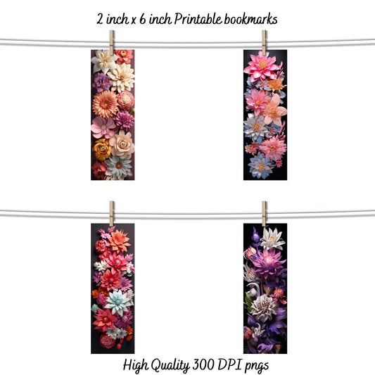 3D Floral Printable Bookmarks