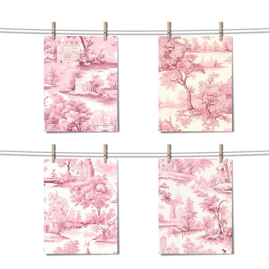 Watercolor Pink Toile de Jouy Digital Paper