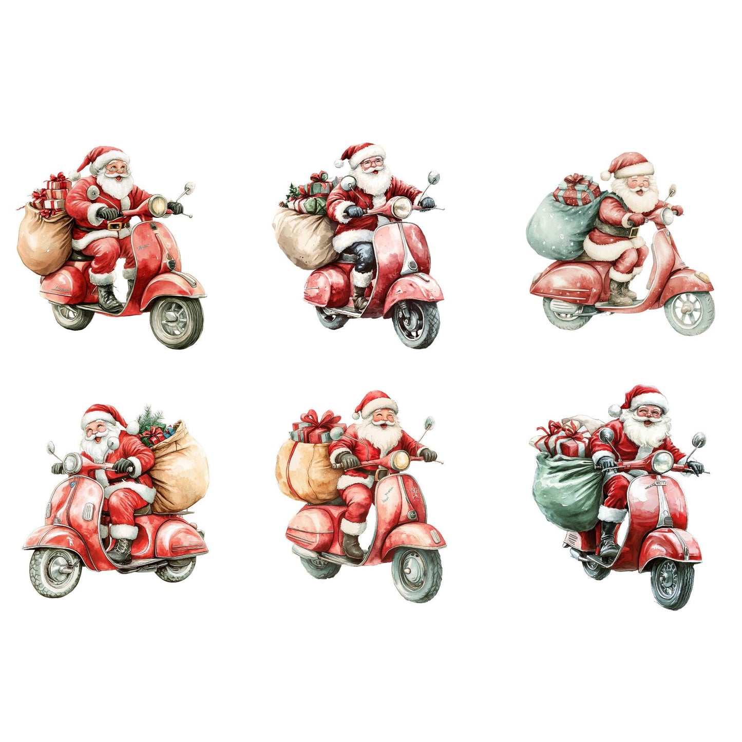 Santa with a scooter clipart