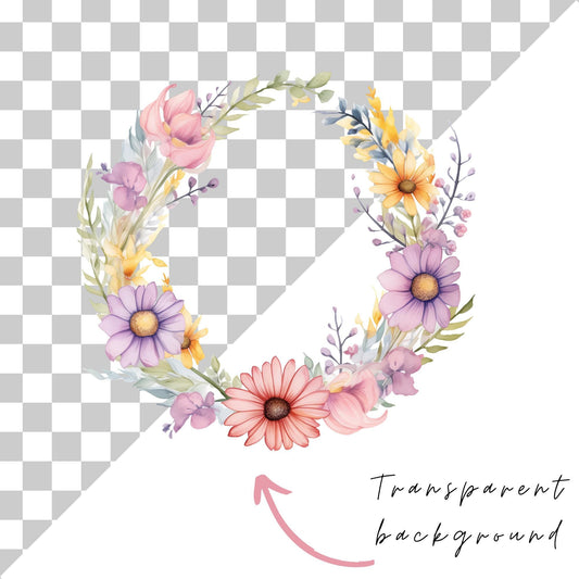 Pastel Wildflower Wreath Clipart Single