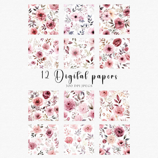 Papeles digitales florales de color rosa empolvado