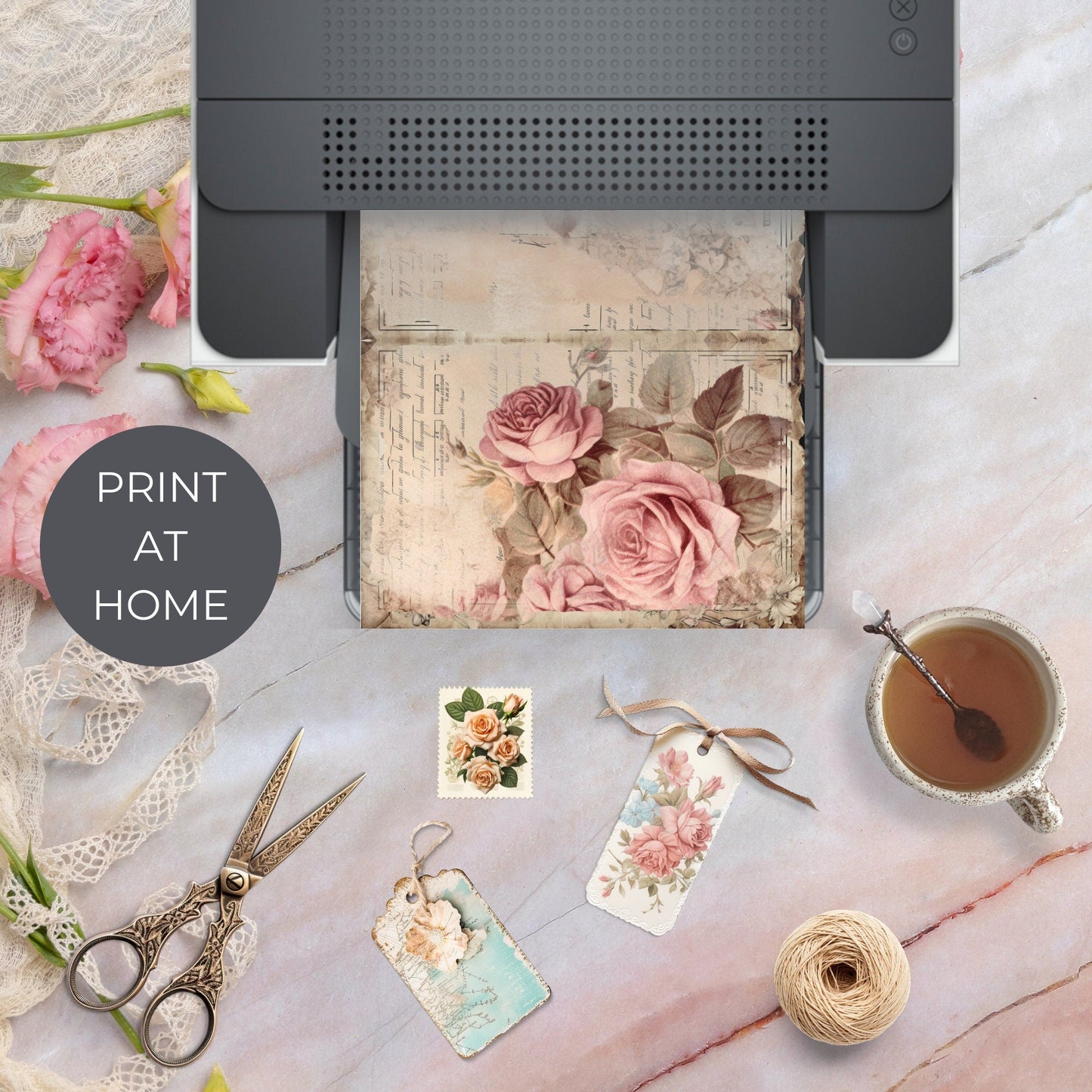 Dusty Pink Floral Junk Journal Pages