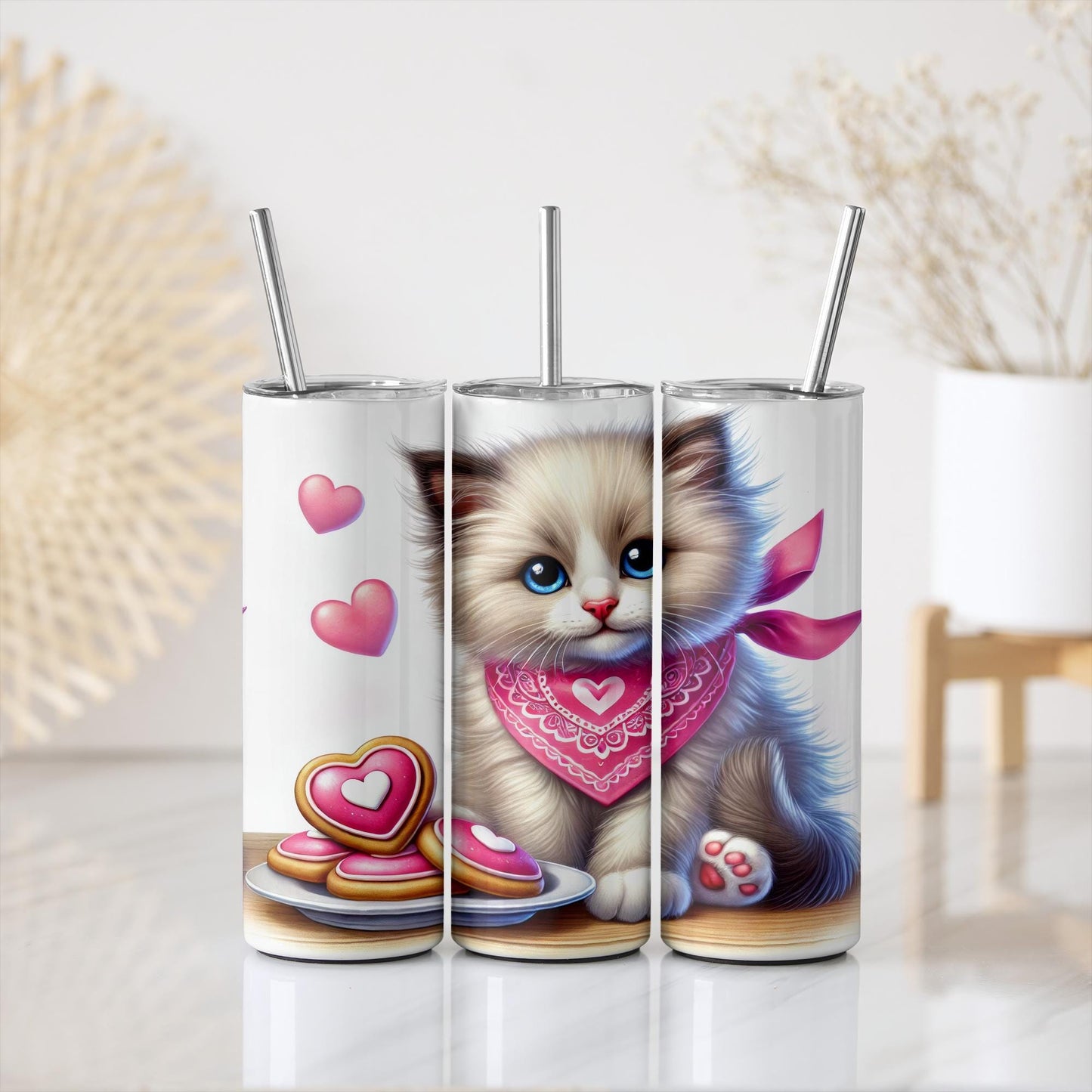 a couple of cups with a cat on them