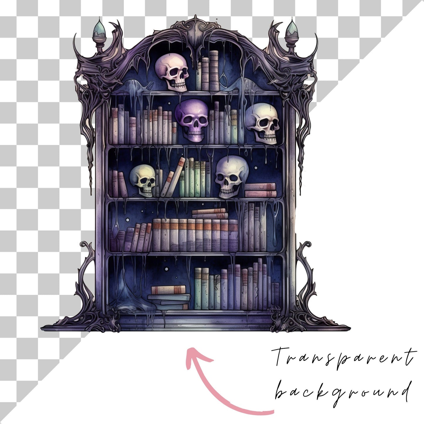 Watercolor Gothic Bookshelf Clipart