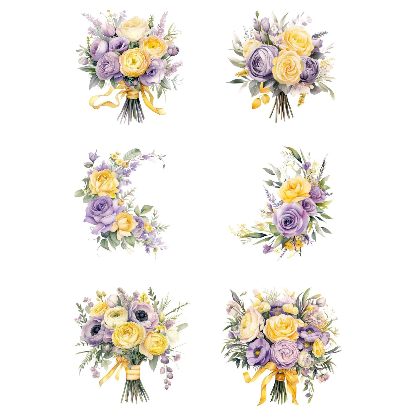 Pastel Purple and Yellow Wedding Flowers Clipart