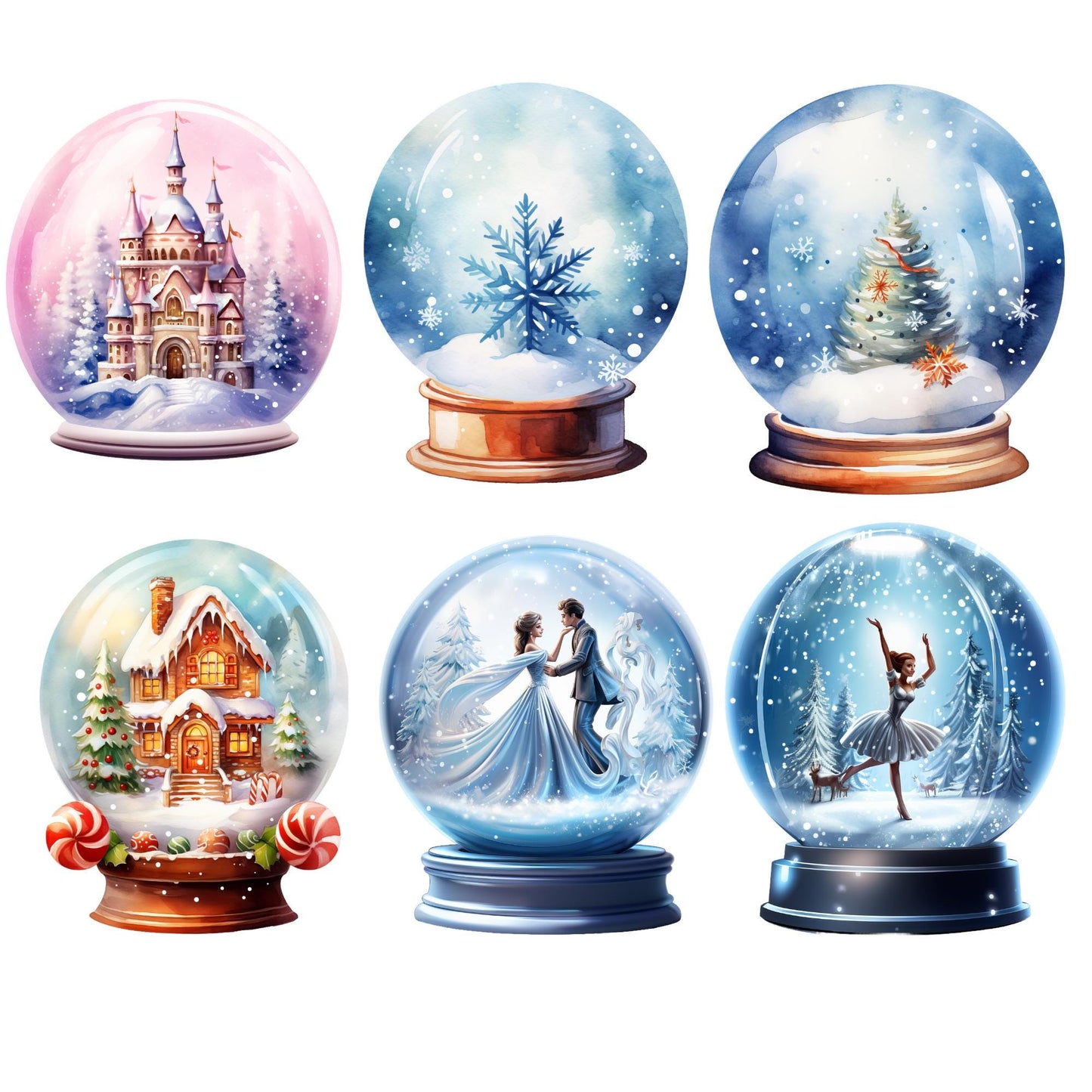 Watercolor Christmas Snowglobe Clipart